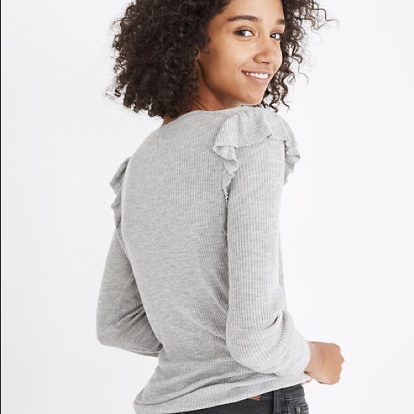 Madewell Ribbed Ruffle Sleeve Pullover Sweater L - Picture 2 of 8